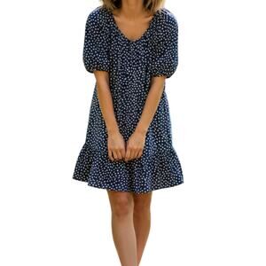 NWT Ann Taylor Petite XSP Black White Polka Dot Ruffle Dress Work Cottage Core